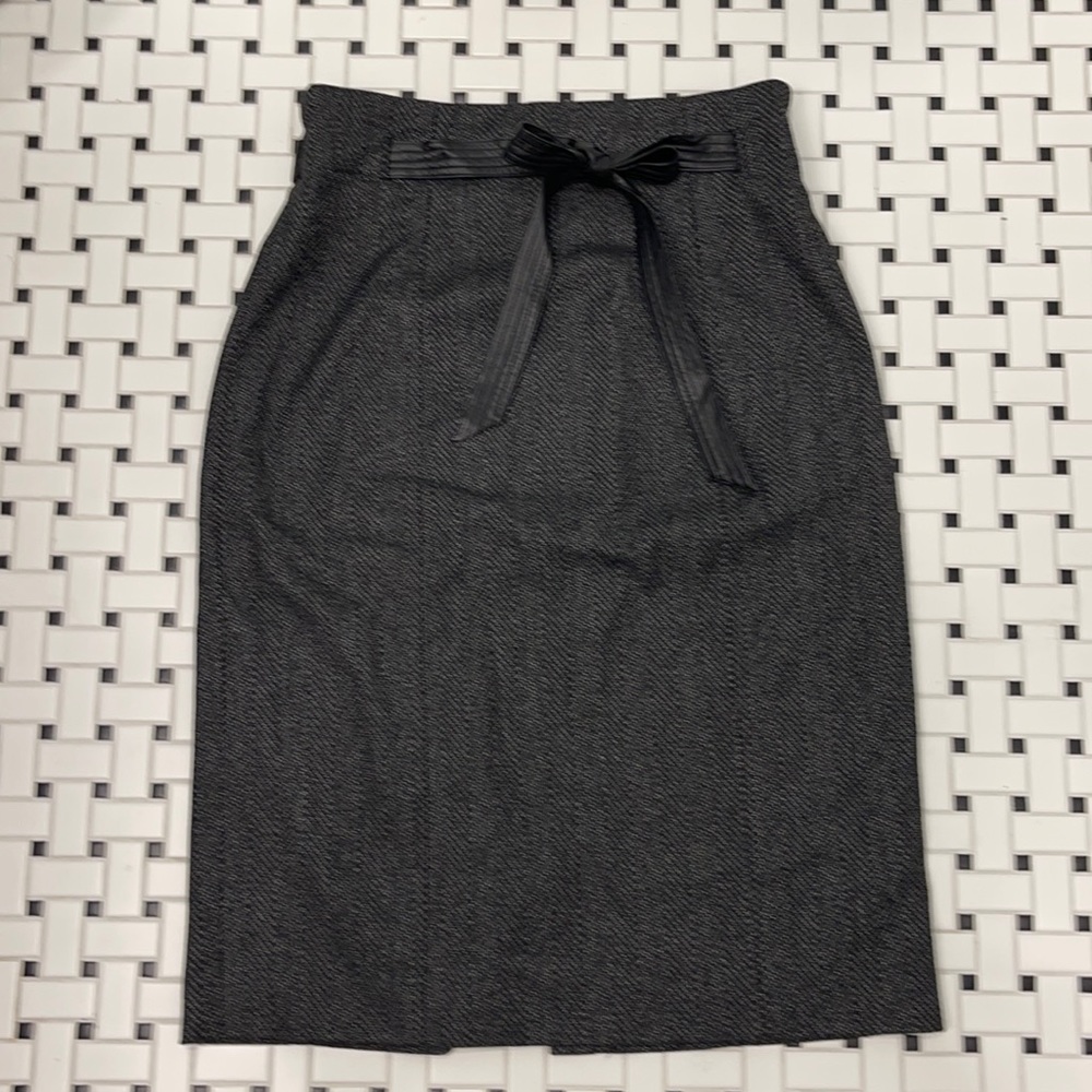 Halogen Tweed Pencil Skirt with Leather bow